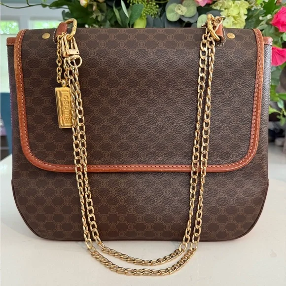 CELINE Macadam Handbag Shoulder 2way Bag & Charm w/Added Chain Strap ~ VINTAGE - Picture 2 of 16